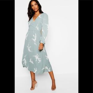 Sage Tall Floral Print Wrap Midi Dress